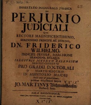 Dissertatio inauguralis jvridica De periurio judiciali