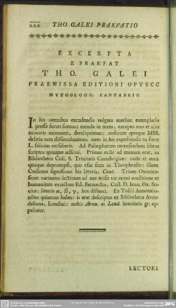 Excerpta E Praefat Tho. Galei Praemissa Editioni Opuscc