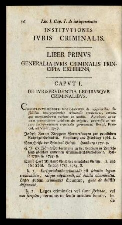 Liber Primus Generalia Iuris Criminalis Principia Exhibens
