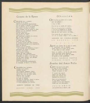 [Varios Poemas] : Corazón de la Época; Obsesión; [sin título]; Zamba del Amor Feliz