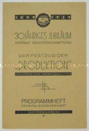 Programm des Festzuges anlässlich des 30jährigen Jubiläums des Internationalen Genossenschaftstages