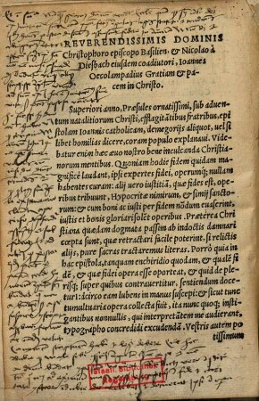 In Epistolam Ioannis Apostoli Catholicam primam, Ioannis Oecolampadij demegoriae, hoc est homiliae una et XX