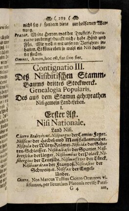 103-112, I. Erster Ast. Nisi Nationale. II. Zweyter Nisibitischer Stamm-Baums Ast. Im dritten Stockwerck. Nisi Gentilitium.
