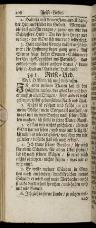 Reise-Lied. - Folgen etliche Psalmen Davids/ in geistliche Reime gebracht.