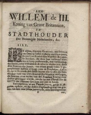 Aan Willem de III. Koning van Groot Britannien ...