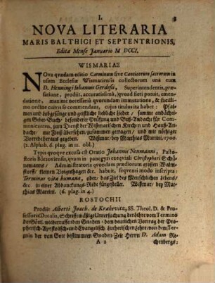 Nova literaria Maris Balthici et Septentrionis, 1701 = T. 2