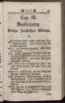 Cap. III. Auslegung Etlicher Juristischen Wörtern.