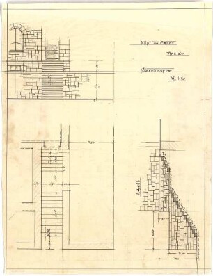 Billing, Hermann; Weinheim, Ehretstr. 9; Haus von Arndt - Treppe, Sockel (Grundriss; Ansicht; Schnitt)