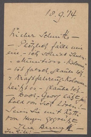 Brief von Benjamine Kolbe an Hermann Schmitt