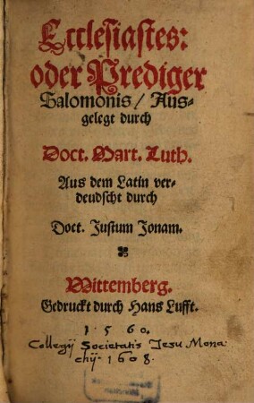 Ecclesiastes oder Prediger Salomonis