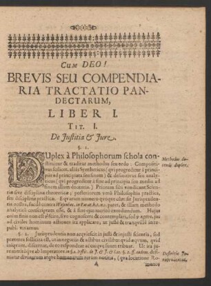Brevis Seu Compendiaria Tractatio Pandectarum, Liber I. - II.