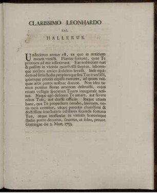Clarissimo Leonhardo sal. Hallerus