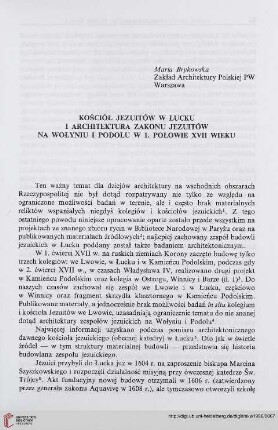 2: Kościół Jezuitów w Łucku i architektura zakonu Jezuitów na Wołyniu i Podolu w 1. połowie XVII wieku