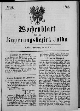 Nr. 38, Ausgabe vom 11. Mai 1867