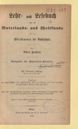 Lehr- und Lesebuch oder die Vaterlands- und Weltkunde : für die Oberklassen der Volksschule