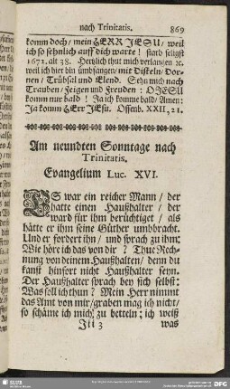 Am neundten Sonntage nach Trinitatis. Evangelium Luc. XVI