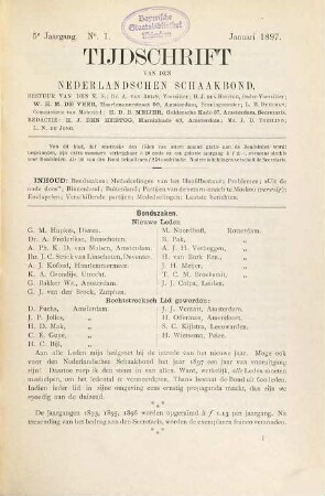 Tijdschrift van de Koninklijke Nederlandse Schaakbond. 5. 1897