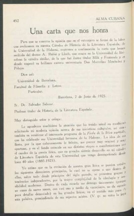 Una carta que nos honra