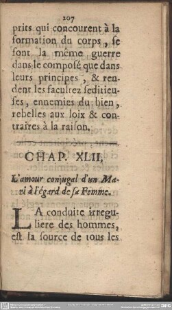 Chap. XLII. L'amour conjugal d'un Mari à l'égard de sa Femme