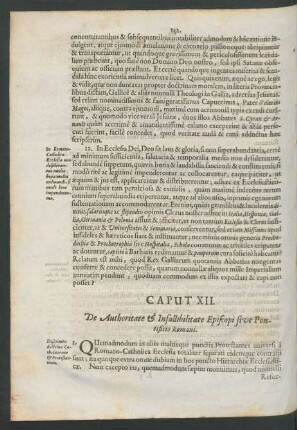 Caput XII. De Authoritate & Infallibilitate Episcopi sive Pontificis Romani.