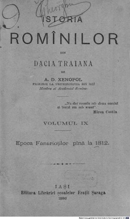 Istoria romînilor din Dacia Traiană. 9, Epoca Fanarioţilor pînă la 1812