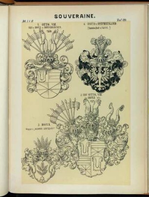 Taf. 120. 1. Otto, VIII. Graf zu Hoya u. Bruchthausen. 1568. - 2. Graf Otto, VIII. zu Hoya etc. 1575. - 3. Hoya. Wappen d. "Krummen Grafschaft"