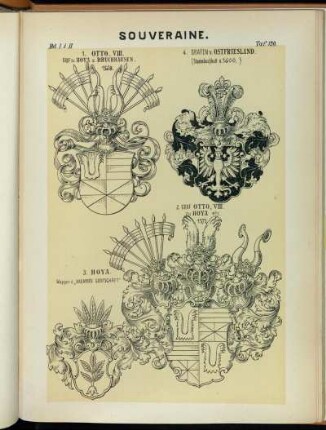 Taf. 120. 1. Otto, VIII. Graf zu Hoya u. Bruchthausen. 1568. - 2. Graf Otto, VIII. zu Hoya etc. 1575. - 3. Hoya. Wappen d. "Krummen Grafschaft"