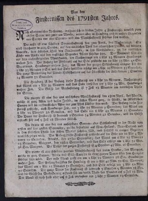 Von den Finsternissen des 1791sten Jahres.