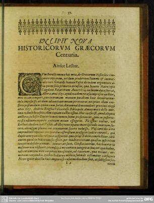 Incipit Nova Historicorum Graecorum Centuria