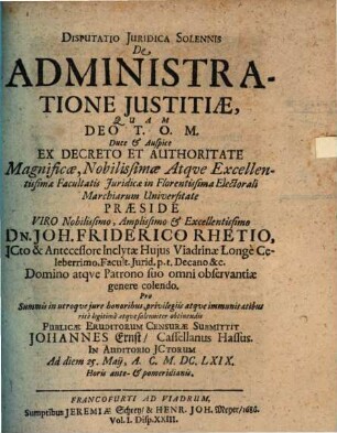 Disputatio Iuridica Solennis De Administratione Iustitiae