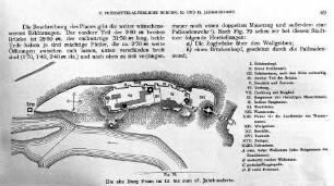 Plan der Burg Frain in Frain (Mähren) im 13. bis 17. Jahrhundert