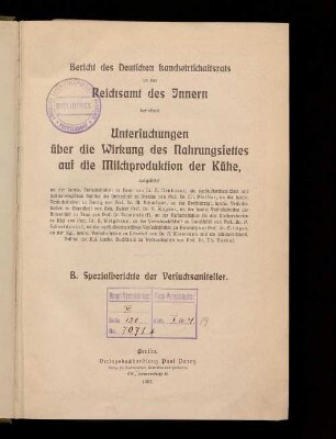 B: Spezialberichte der Versuchsansteller