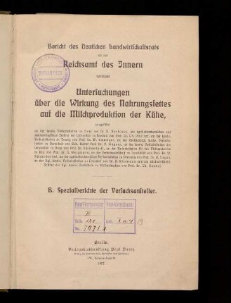 B: Spezialberichte der Versuchsansteller