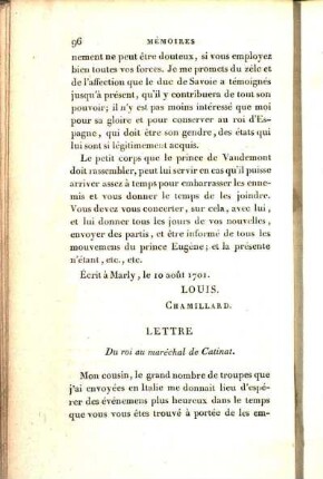 Lettre du roi au maréchal de Catinat.