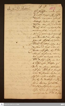 Brief von August Hermann Francke an Johann Franz Buddeus.