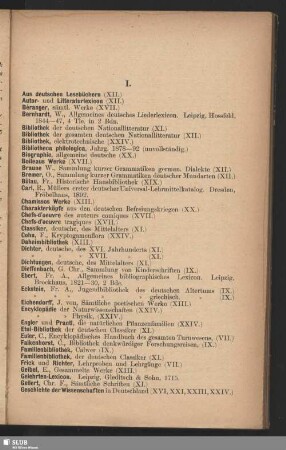 I. Bibliographie. Sammelwesen - XXV. Vermischtes
