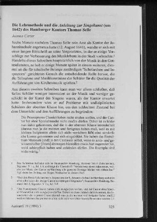 Die Lehrmethode und die Anleitung zur Singekunst (um 1642) des Hamburger Kantors Thomas Selle
