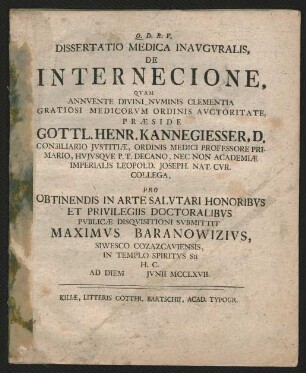 Dissertatio Medica Inavgvralis, De Internecione