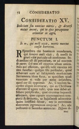 58-81, Consideratio XV. Indicium seu nunsius mortis, & diversi motus animi... - Consideratio XIX. Mors peccatorum doloris plena & pessima est