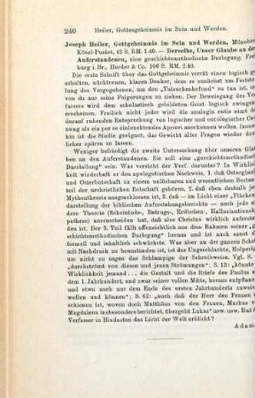 240 [Rezension] Heiler, Joseph, Gottgeheimnis im Sein und Werden