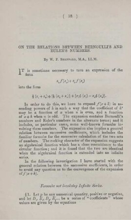 On the relations between Bernoulli's and Euler's numbers.