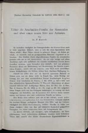Ueber die Arachniden-Familie der Sironoiden und über einen neuen Siro aus Asturien.