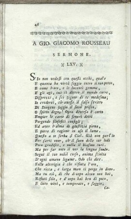 A Gio. Giacomo Rousseau Sermone LXV.