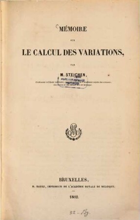 Mémoire sur le calcul des variations