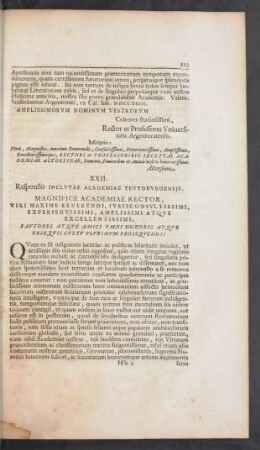 XXII. Responsio Inclutae Academiae Teutoburgensis