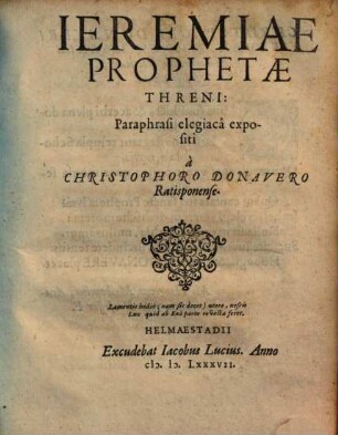 Ieremiae Prophetae Threni : Paraphrasi elegiacâ expositi