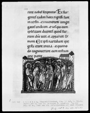 Perikopenbuch aus dem Benediktinerinnenkloster Sankt Erentrud auf dem Nonnberg — Der Auferstandene und acht Jünger, Folio 42verso