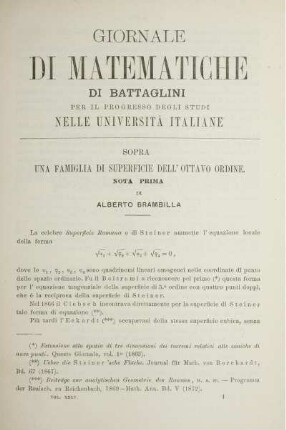 Sopra una Famiglia di Superficie dell'Ottavo Ordine.