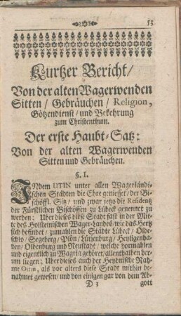 Der erste Haubt-Satz: Von der alten Wagerwenden Sitten und Gebräuchen.