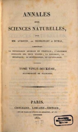 Annales des sciences naturelles. 22, 22. 1831